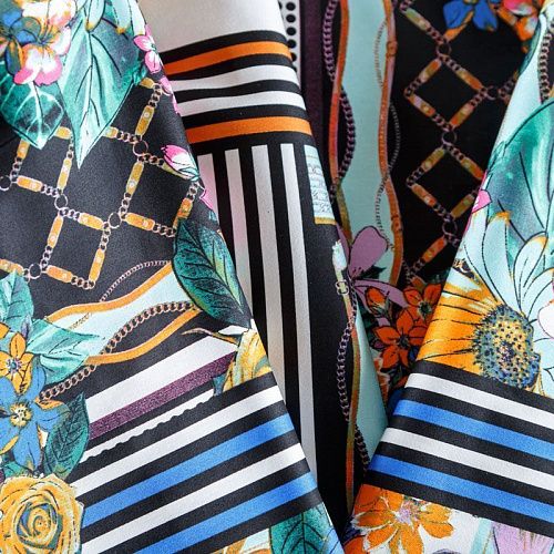 Сатин-коттон стрейч 063-07891 мятный принтованный