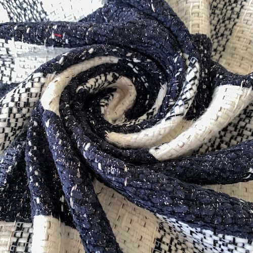 Твид шанель К32-313 молочно-синий клетка