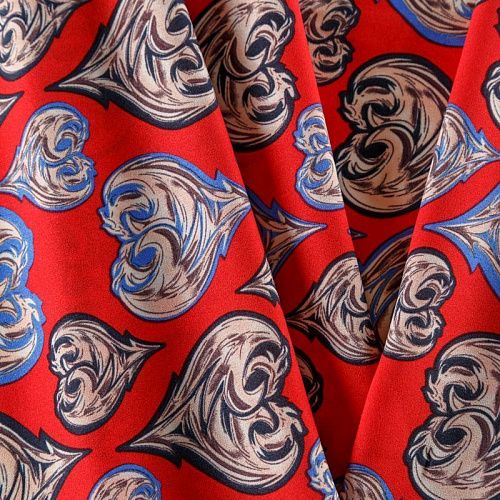 Крепдешин синтетический 029-08858 красный принтованный