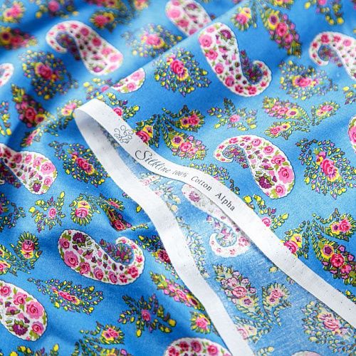 Хлопок 063-02028 сине-голубой принтованный