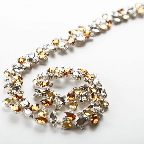 Тесьма металл 15 мм со стразами 586305 серебро/коричневый