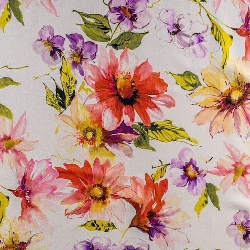 Шелк натуральный К06-0070 молочный принтованный