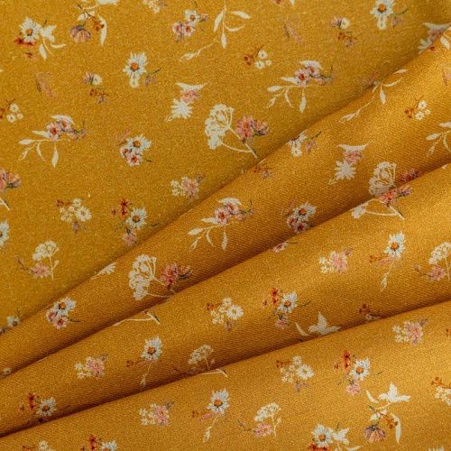 Твил-штапель К36-072 горчичный принтованный