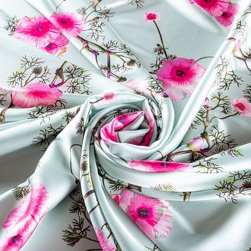 Шелк синтетический 065-01533 серо-мятный принтованный