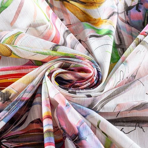 Лен-вискоза 035-1019 молочный принтованный