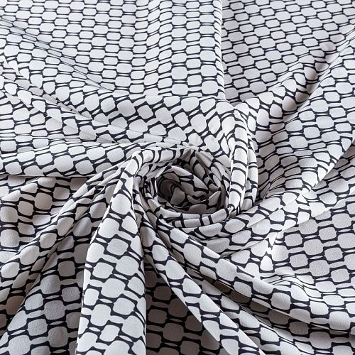 Крепдешин натуральный К13-539 белый принтованный