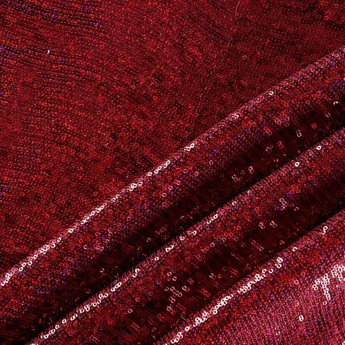 Ткань с пайетками 055-03055 бордовый однотонный