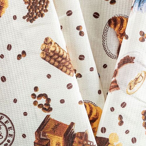 Полотно вафельное 007-03528 молочный принтованный