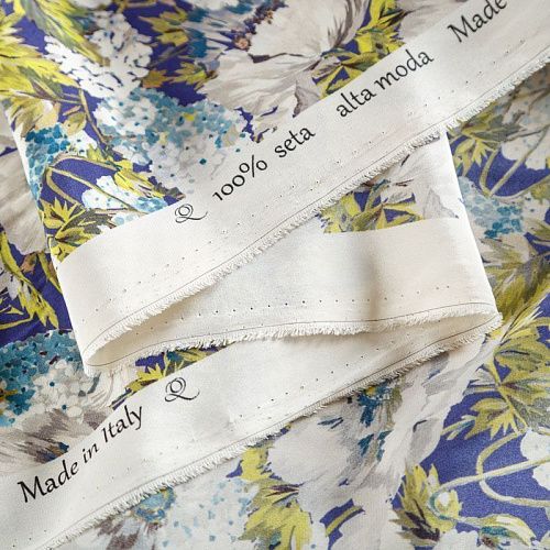 Шелк натуральный К15-013 синий принтованный