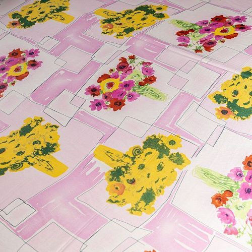 Крепдешин натуральный К01-045 розовый принтованный