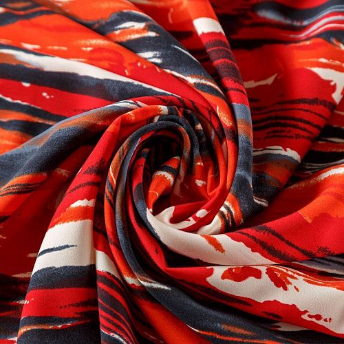 Креп К03-435 красный принтованный