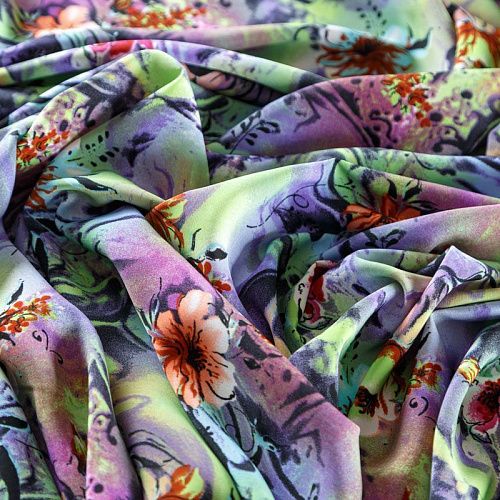 Креп 026-08297 салатовый принтованный