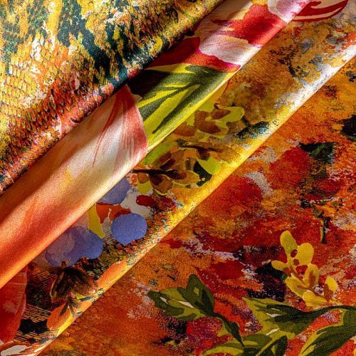 Шелк натуральный К23-177 оранжевый принтованный