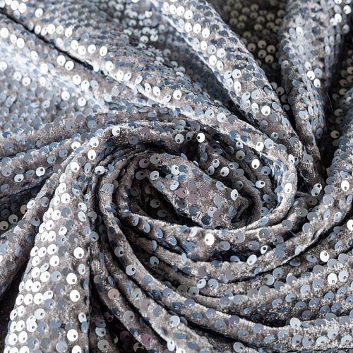 Бархат с пайетками К24-049 серебристо-серый 
