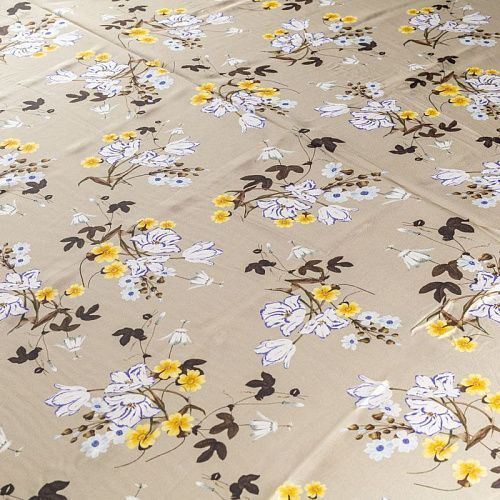 Крепдешин натуральный К24-037 оливковый принтованный