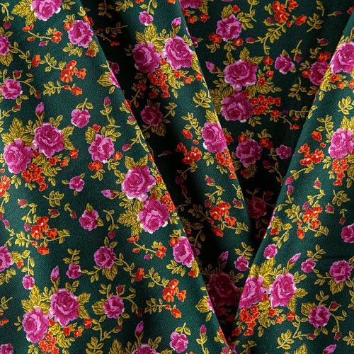 Твил-штапель 069-08291 темно-зеленый принтованный