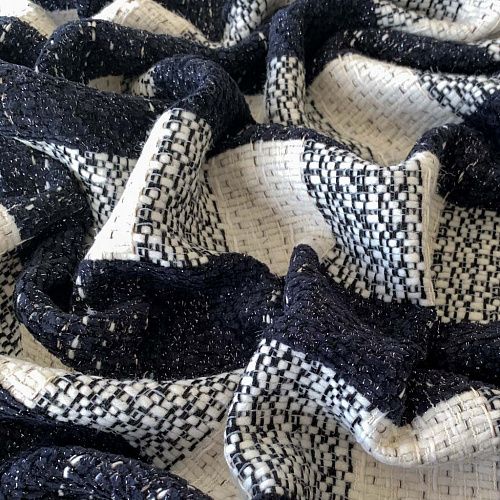 Твид шанель К32-313 молочно-синий клетка