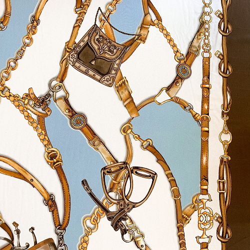 Крепдешин натуральный К32-381 молочно-голубой принтованный