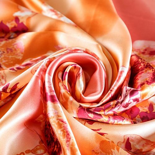 Шелк натуральный К30-247 лососево-розовый принтованный