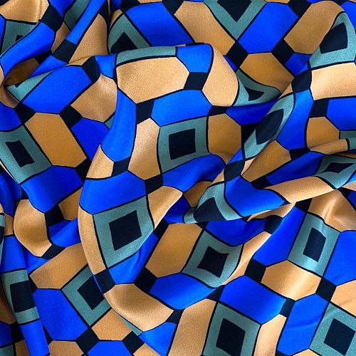 Шелк натуральный К32-232 ярко-синий принтованный