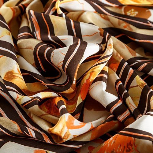 Крепдешин натуральный К15-347 коричневый принтованный