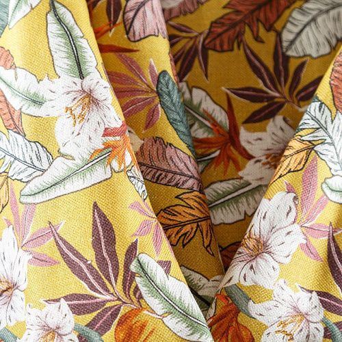 Лен натуральный 035-07813 горчичный принтованный