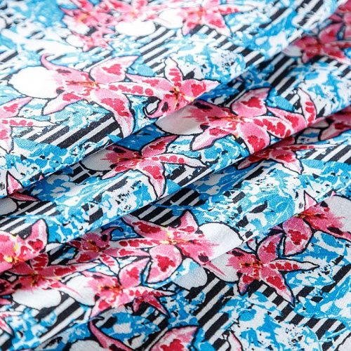 Лен искусственный 035-07866 голубой принтованный