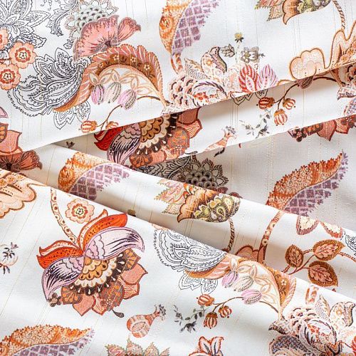 Вискоза с люрексом 009-1005 молочный принтованный