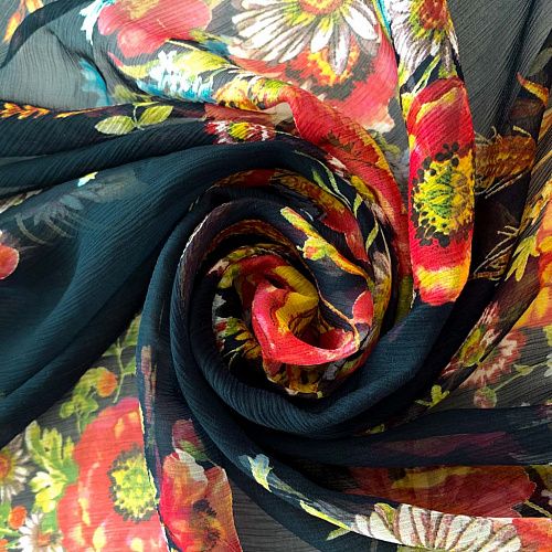 Шарф шифоновый П002 синий принтованный